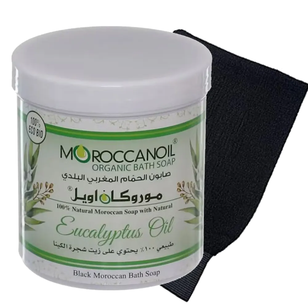ضابون مغربي موروكان اويل زيت بشجرة الكينا و ليفة مغربية هدية 250 جرام Moroccanoil