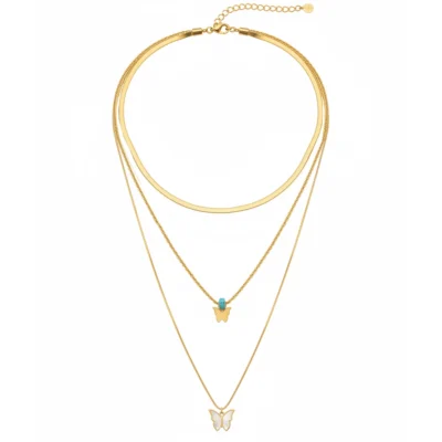 سلسلة ستانليس بيور 3 ادوار خرزة زرقاء و فراشات