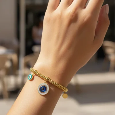 سوار عين الحسد الذهبي الأنيق من الـ ستانلس ستيل بيو